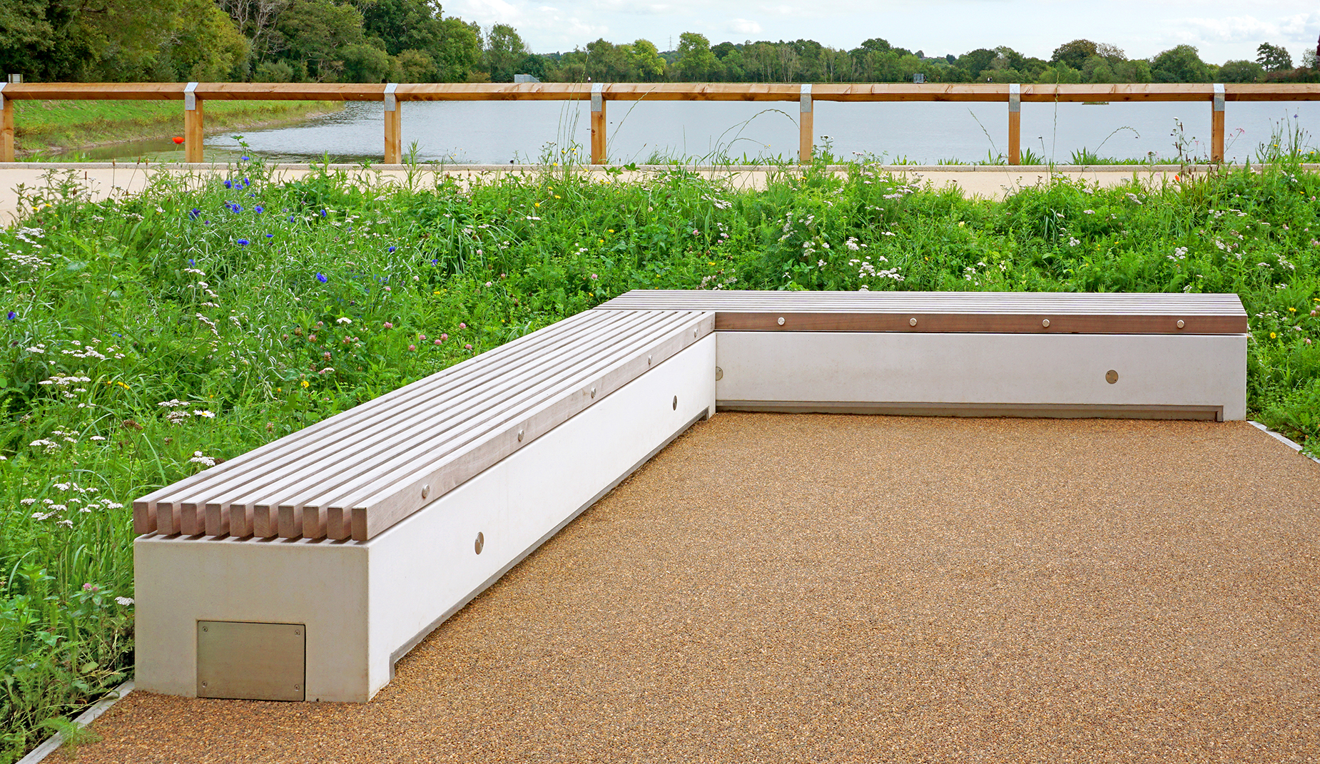 L-shape concrete bench