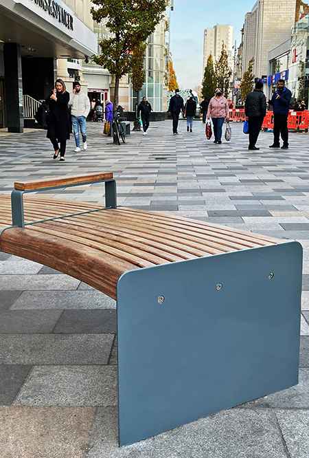 Ilford Curved seat in hardwood Factory Furniture